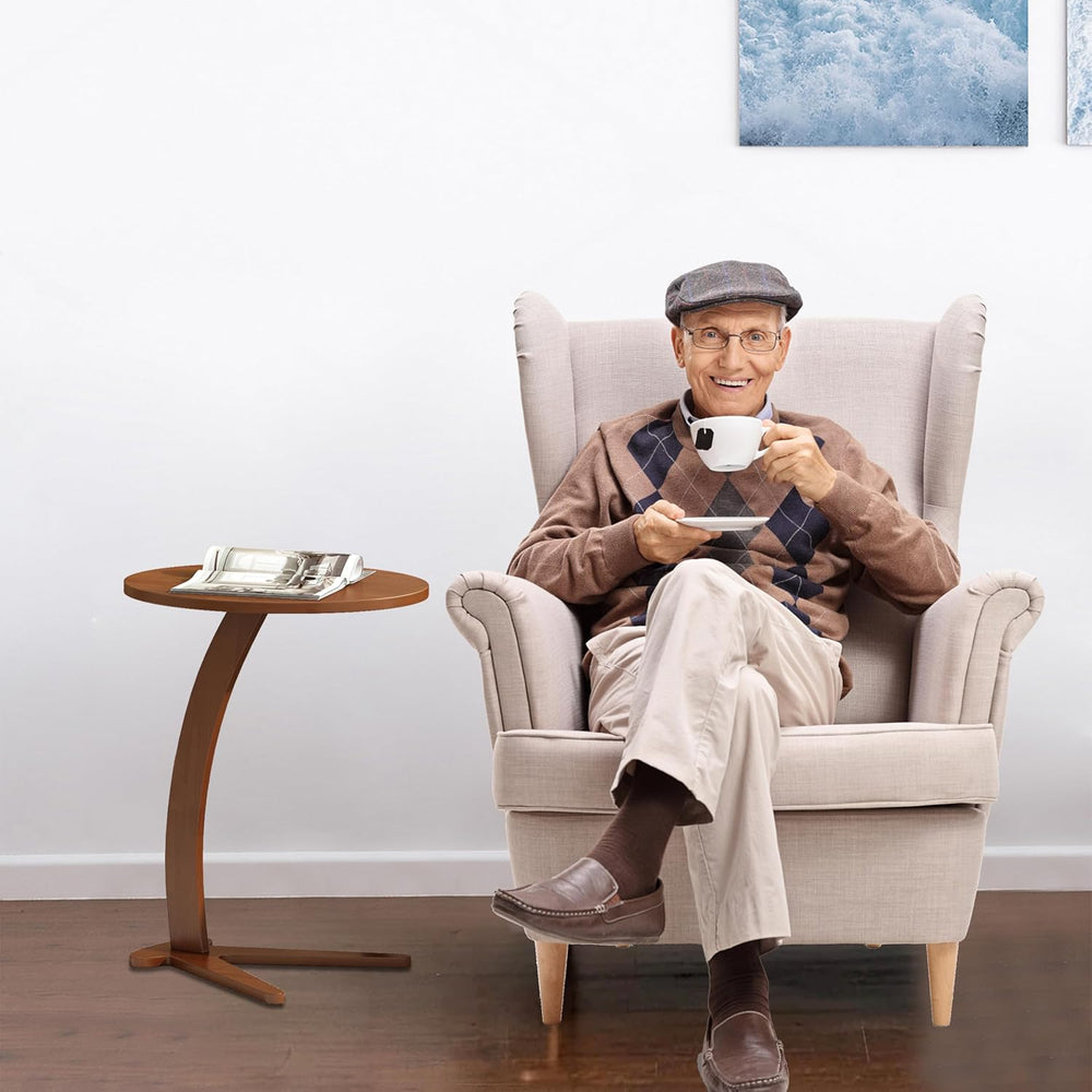 C Shaped End Table, Small Round Side Table for Couch, Slide Under Sofa Tray D...