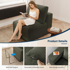 Modern Single Boneless Sofa Couches for Living Room - 39" Cloud Couch - Easy Assembly, Cozy Corduroy Convertible Full Sponge Compression Sofas for House, Apartment(Green)