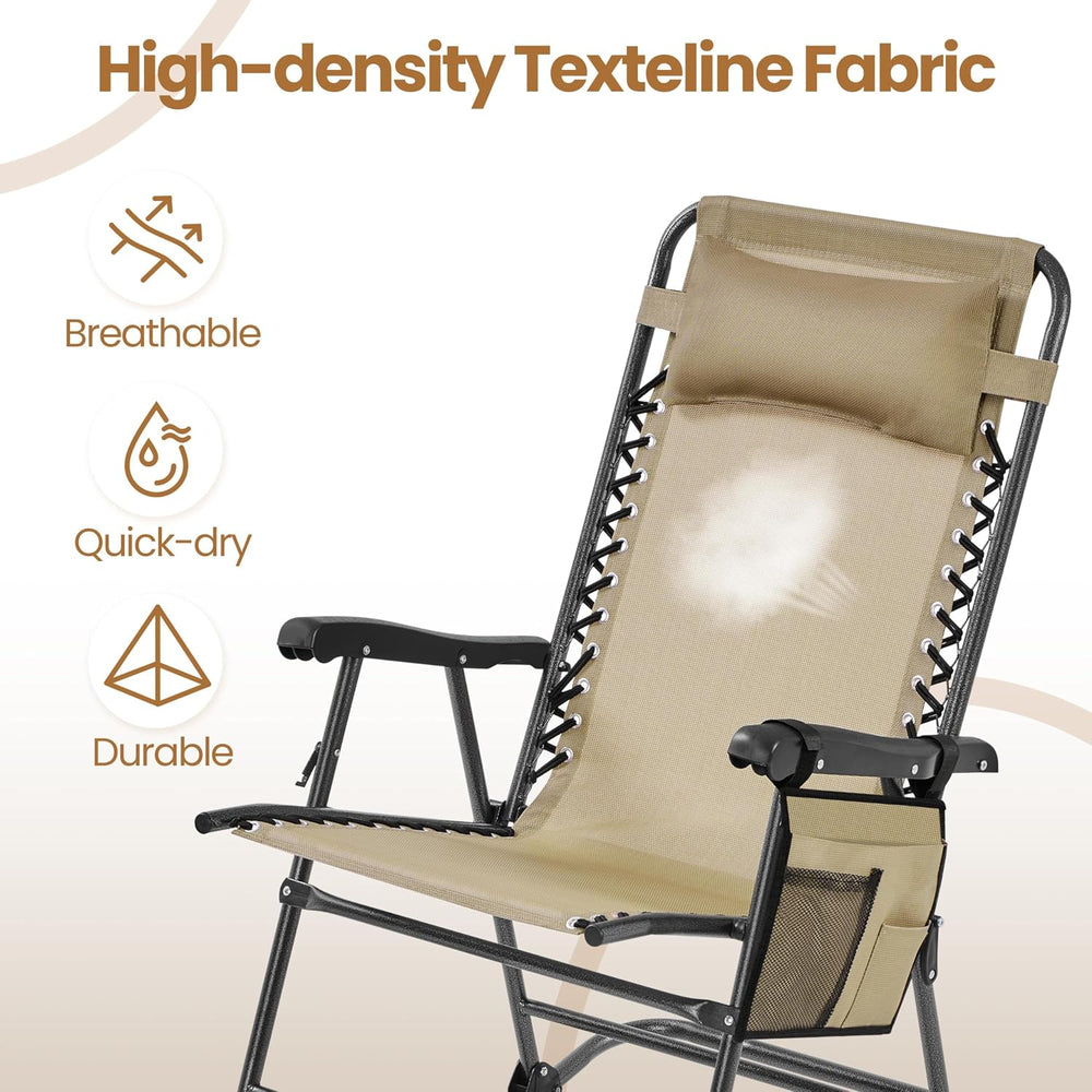 Yaheetech Patio Rocking Chair Folding Camping Chair with Pocket, Beige | Fold...
