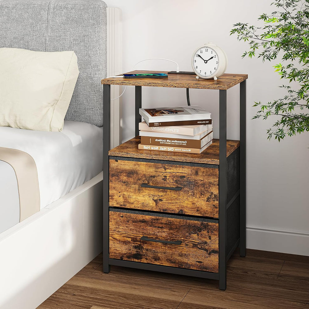 TUTOTAK Nightstands Set of 2, End Table with Charging Station