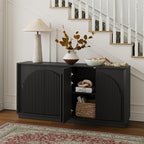 WIN2WIN 65" Fluted Sideboard Buffet Cabinet with Storage, Modern Credenza with Double-Layered Arch Doors, Wood TV Media Console Table Accent Cabinet for Living Room Dining Room Hallway Entryway, Black