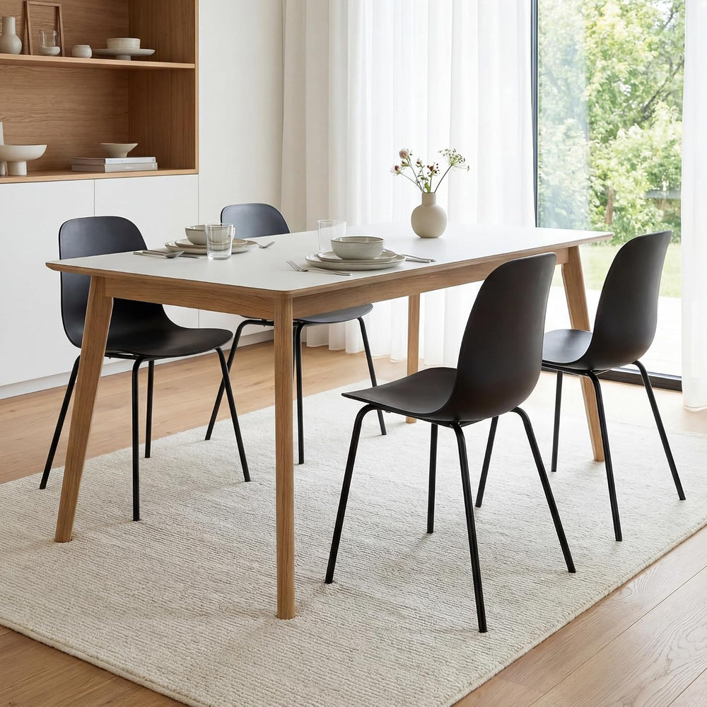 LSSBOUGHT Modern Dining Chairs Set of 4, Mid-Century Plastic Kitchen Chairs w...