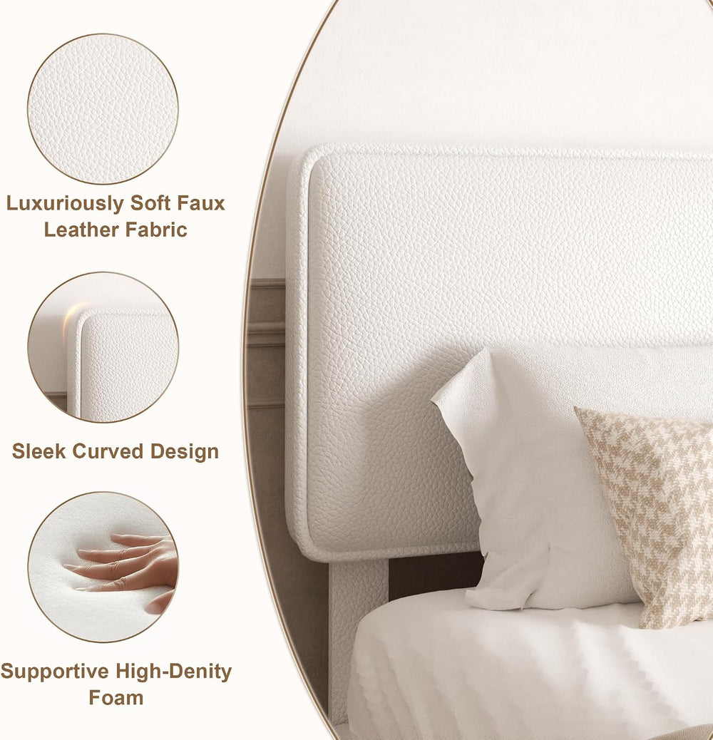 Sismplly King Size Upholstered Bed Frame with Adjustable Headboard, Faux Leat...