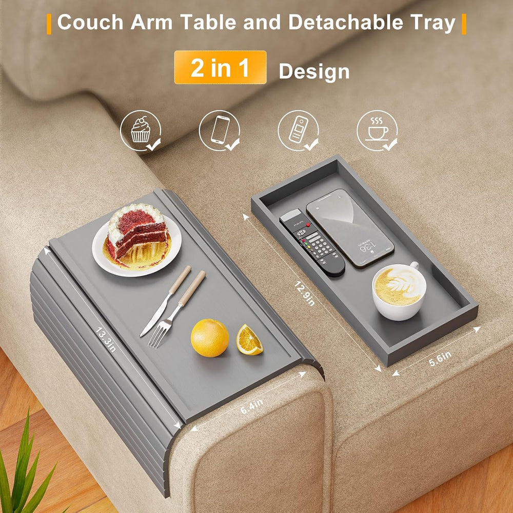 Bestjing 2 in 1 Bamboo Sofa Armrest Tray Table for Couch