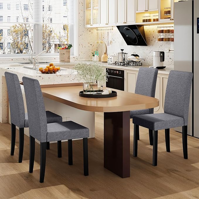 COSTWAY Fabric Armless Dining Chairs Set of 2, Upholstered Kitchen Side Chair w/Rubber Wood Legs, Padded Seat & High Backrest, Mid-Century Modern Accent Chairs for Living Room Restaurant (Dark Gray)