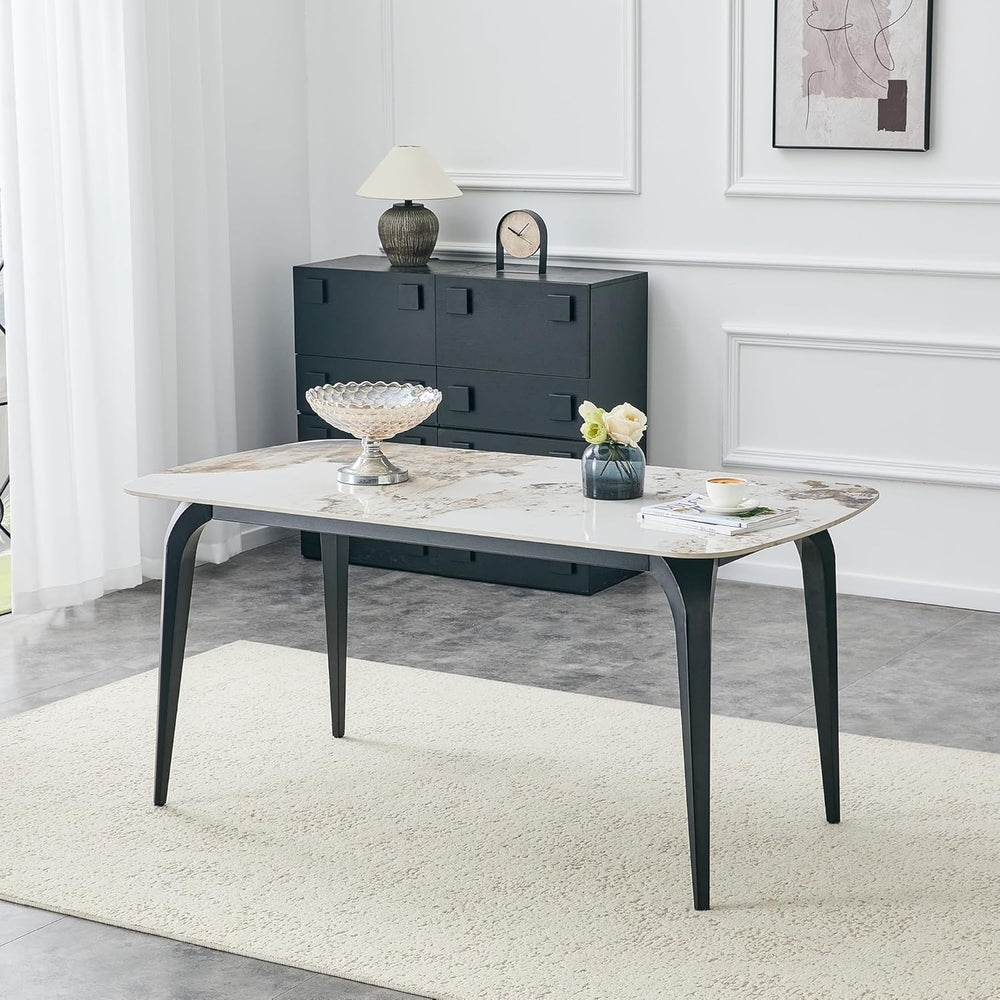 Modern Rectangular Dining Table,63”Sintered Stone Dining Table for 4-6, Stone...