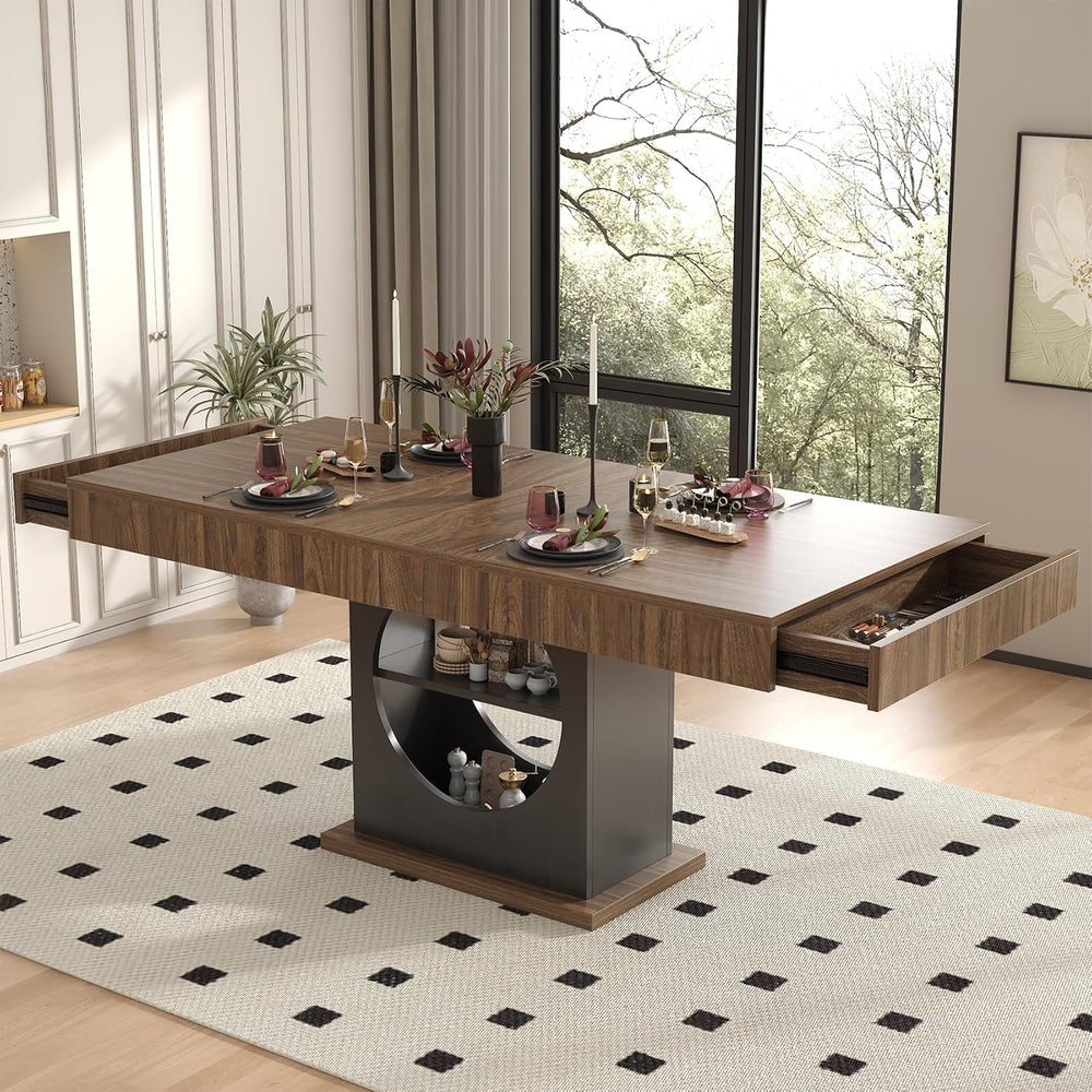 Dining Table for 4-6 People, 55 Inches Dinner Table with Drawers and Open Sto...