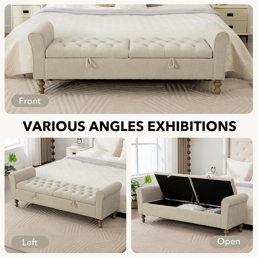 65" Oversize Storage Ottoman Bench, Fleece Upholstered End of Bed Benche...