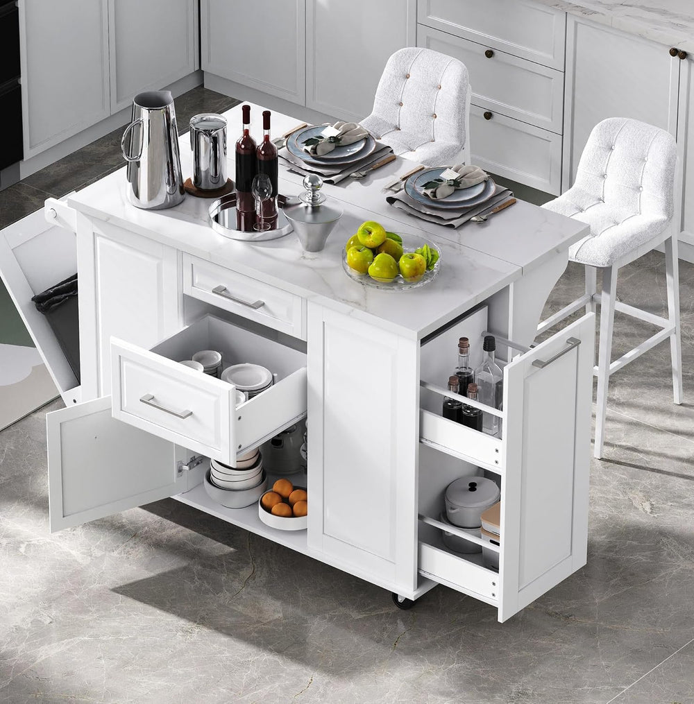 50.7" Kitchen Island with Trash Can Storage Cabinet & Drop Leaf | Is...