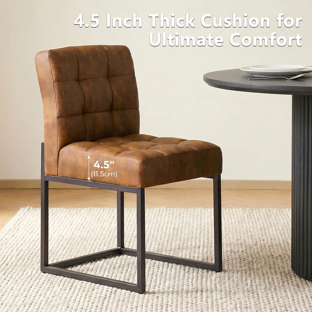 GrandNoor Coffee Faux Leather Dining Chairs Set of 2, Mid-Century Modern Dini...
