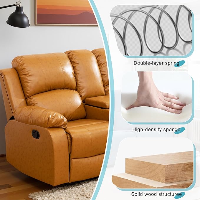 Recliner Sofa Set Couches for Living Room Chair Semi PU Fabric Living Room Furniture Sets, Adjusted Loveseat Reclining Couch Furniture Sofa Set for Theater Seating, Ginger