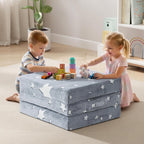 MeMoreCool Foldable Floor Mattress for Kids, Glow Star Trifold Mat, Kids Folding Mattress Portable Futon, 57x22 Inch Grey