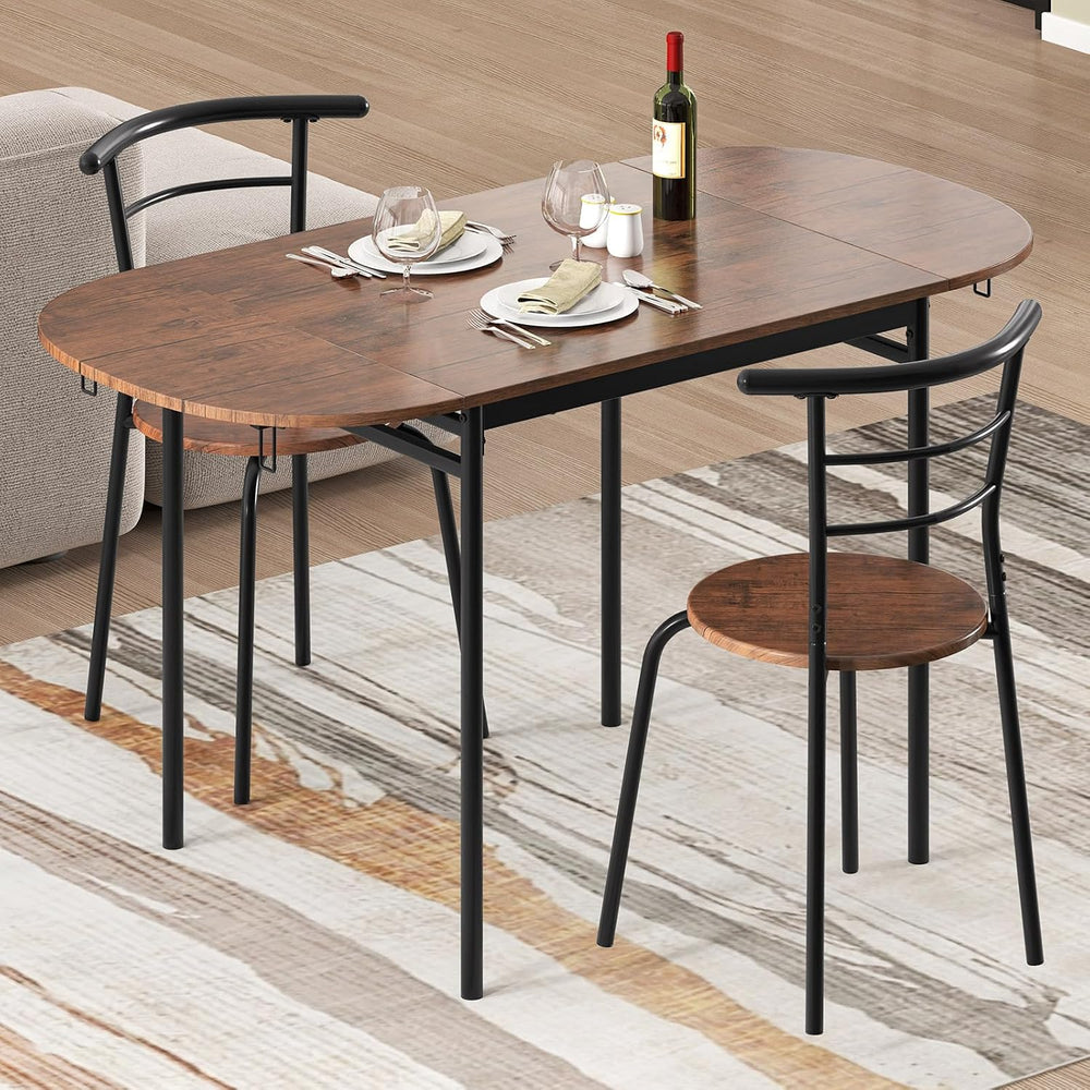 GOFLAME 3-Piece Drop Leaf Dining Table Set, Extendable Kitchen Breakfast Tabl...