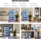 Display Cabinet with Doors and Adjustable Shelves, 65" Tall Bookcase with LED Lights/Human Sensor, 5 Tier Display Case for Collectibles Bedroom Living Room Office, White