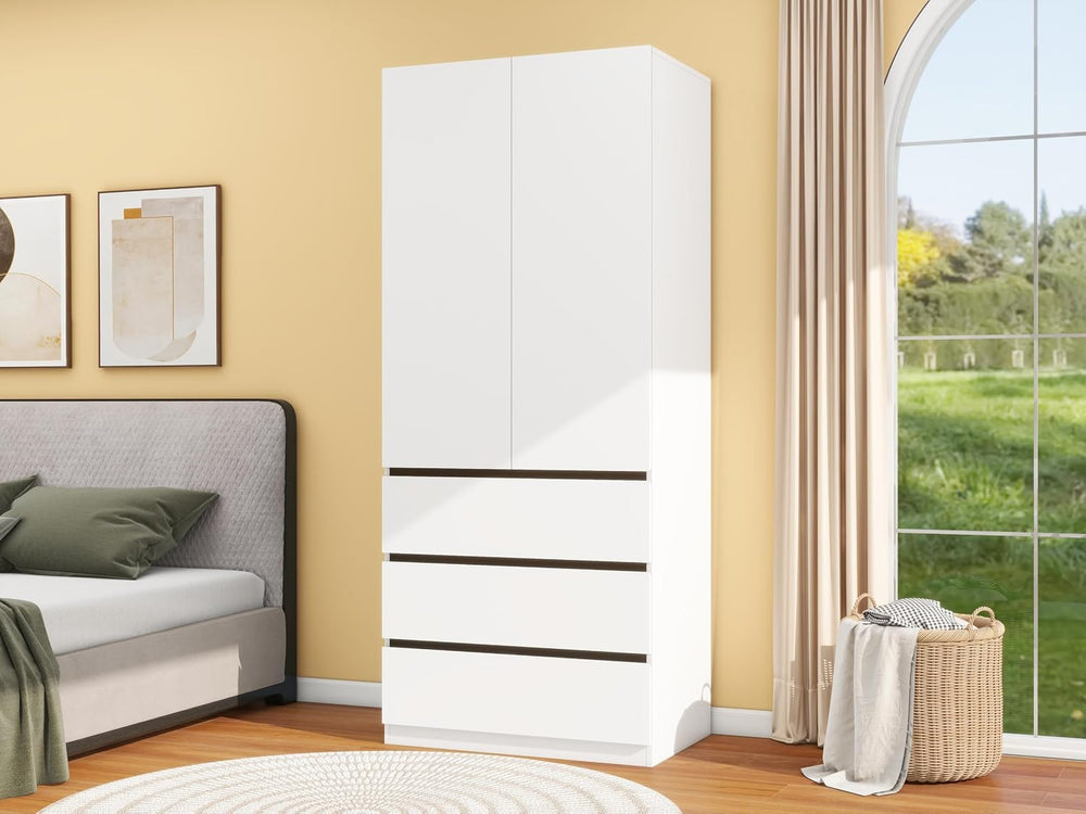 Wooden Wardrobe Closet with 2 Doors: 75" Bedroom Armoire Wardrobe Closet...