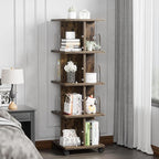 VECELO 4-Tier Rotating Bookshelf, Modern Swivel Bookcase, Vintage Book Shelf for 360° Display, Stackable Shelves Floor-Standing Storage for Home Office, Solid Wood, Smooth Spinning, Brown