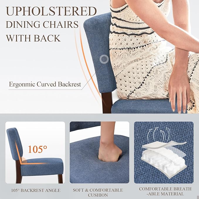 Upholstered Dining Chairs Set of 2, Fabric Kitchen Chairs with Padded Seat &a...