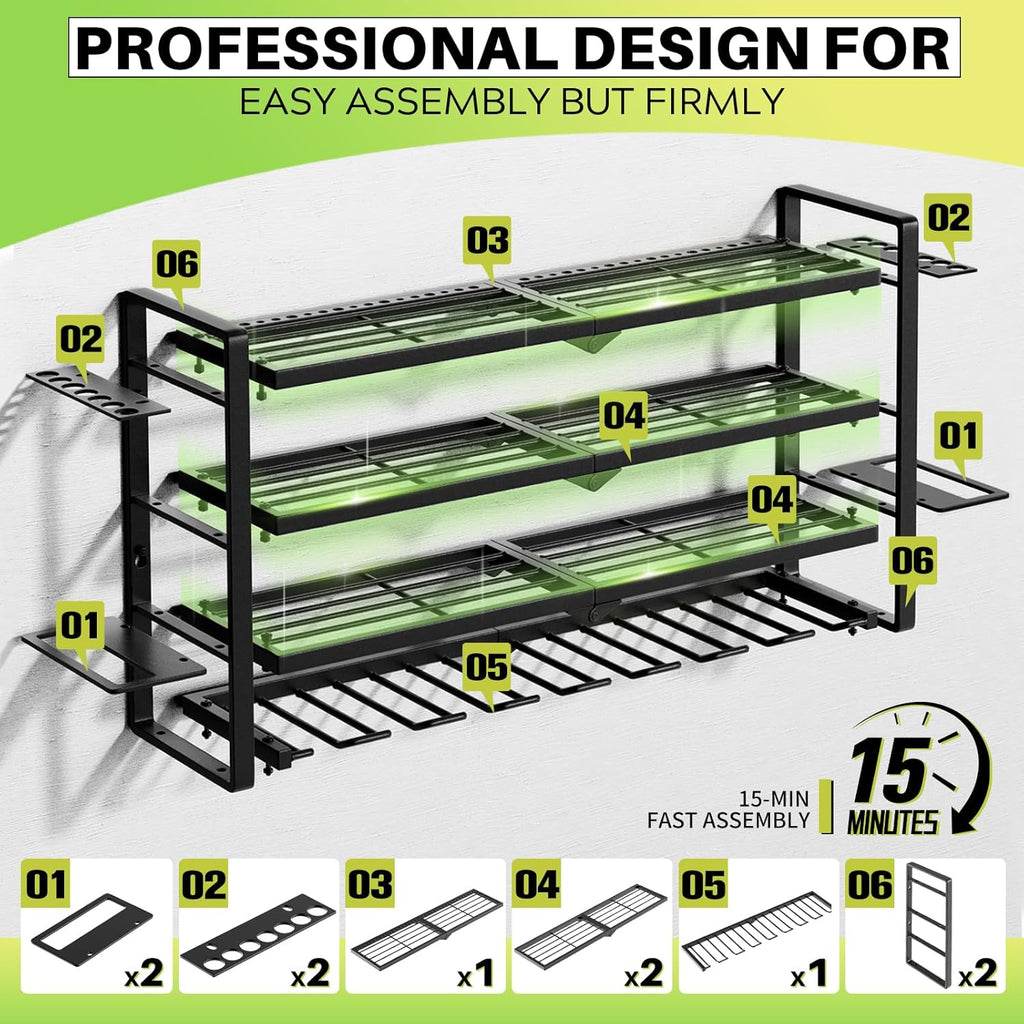 Large Power Tool Organizer Wall Mount, Garage Storage Cordless Tool Organizer with Screwdriver Holder, Heavy Duty Metal Storage Rack with 8 Drill Holder 4 Layer, Gifts for Men Who Have Everything