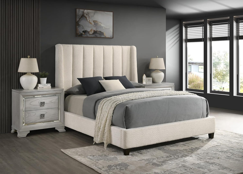 1pc Contemporary Boucle Upholstered Queen Bed Tufted Wing Back Headboard Low ...