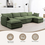 ROWHY 148'' Sectional Cloud Couch with 2 Ottomans, Oversized 4 Seat Sleeper Sofa with 2 Throw Pillows, Convertible Upholstered U Shaped Cozy Sofa Furniture Set for Living Room and Office, Green