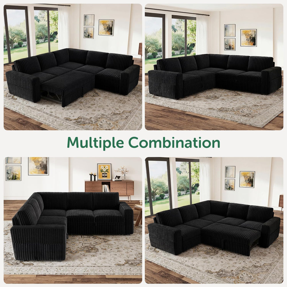 HONBAY Modular Sectional Sleeper Sofa with Pull Out Bed,Corduroy L Shaped Cou...