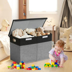 Large Toy Box with Flip-Top Lid, Collapsible Storage Organizer Bins with Dividers and Handles, Kids Bin Chest Baskets for Toys, Playroom Organizers, Nursery 25"x13" x16" (Balck & Gray)