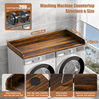 Washer Dryer Countertop, 27.5" D x 54" W Washer and Dryer Topper Covers with Edge Rails, Wood Laundry Room Countertop Shelves for Laundry Room Organization and Storage (Brown)