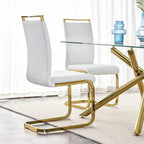 AZmac Modern Leather Dining Chairs Set of 8,Armless Kitchen Chairs,Dining Room Chairs with Upholstered Padded Seat and Sturdy Gold Legs for Dining Room,Kitchen (Set of 8, White-Gold Leg)
