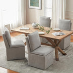 VKNOW Upholstered Dining Chairs, Modern Rolling Chairs with Storage and Wheels, Linen Armless Chair with Cushion and Backrest, Dining Room Chairs for Living Room Kitchen Bedroom, Light Grey