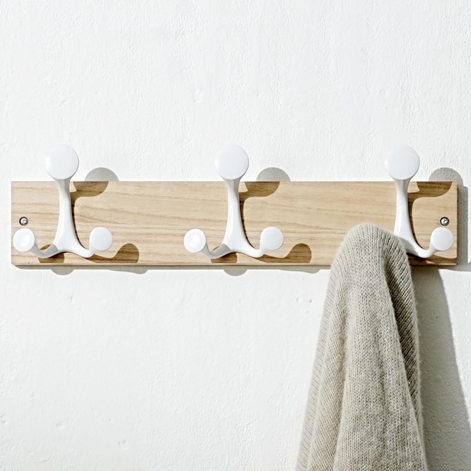 SKOLOO 17-Inch Natural Wood Coat Rack Wall Mount with 3 Triple Hooks - Ideal for Family Entrances, Classrooms, and Pet Supplies Storage - Perfect Coat Hooks for Wall
