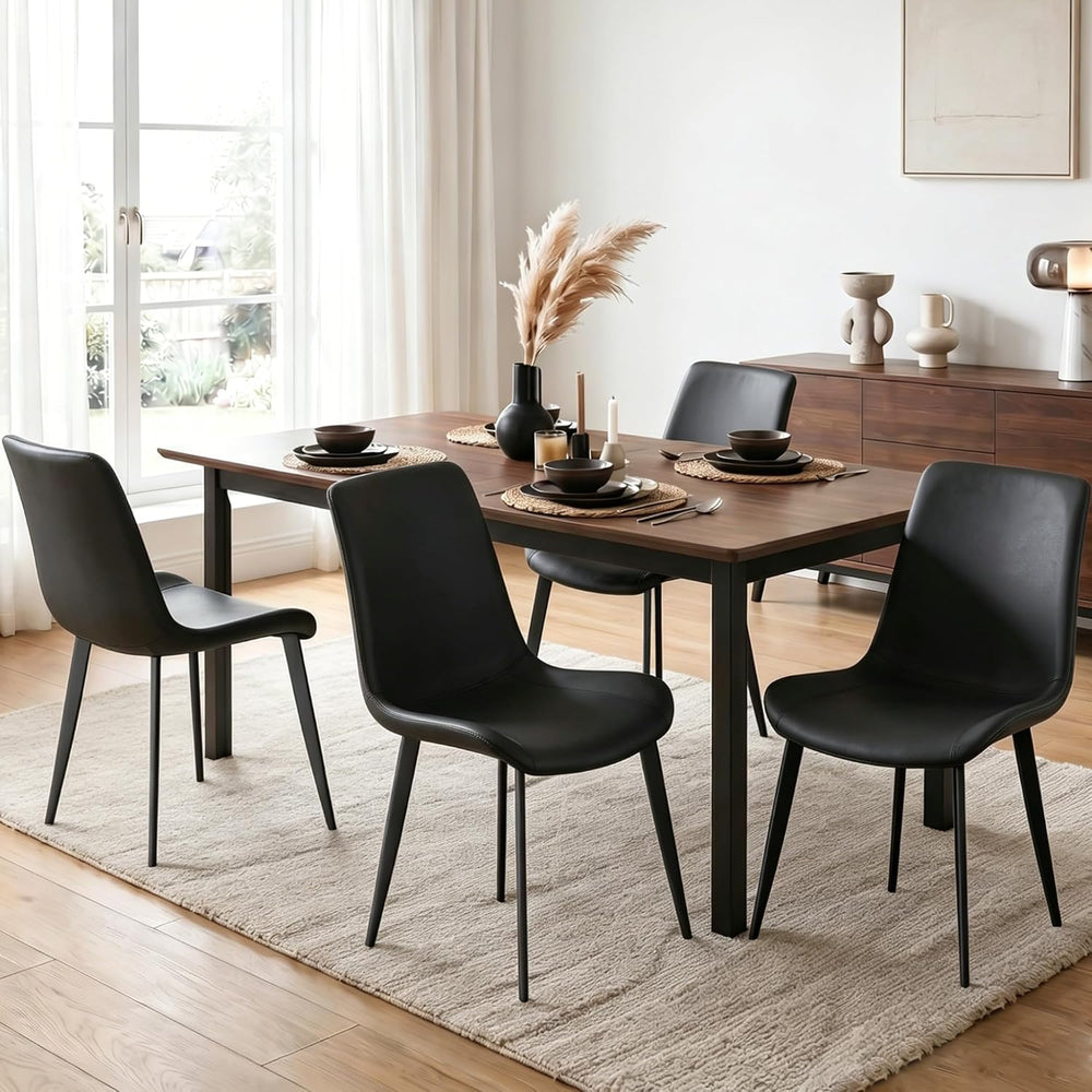 Black Dining Chairs Set of 8, Mid Century Modern Faux Leather Kitchen Chairs,...