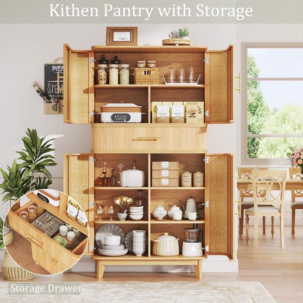 HUAHUU 71" Pantry Cabinet with Drawer, Kitchen Pantry Storage Cabinet wi...