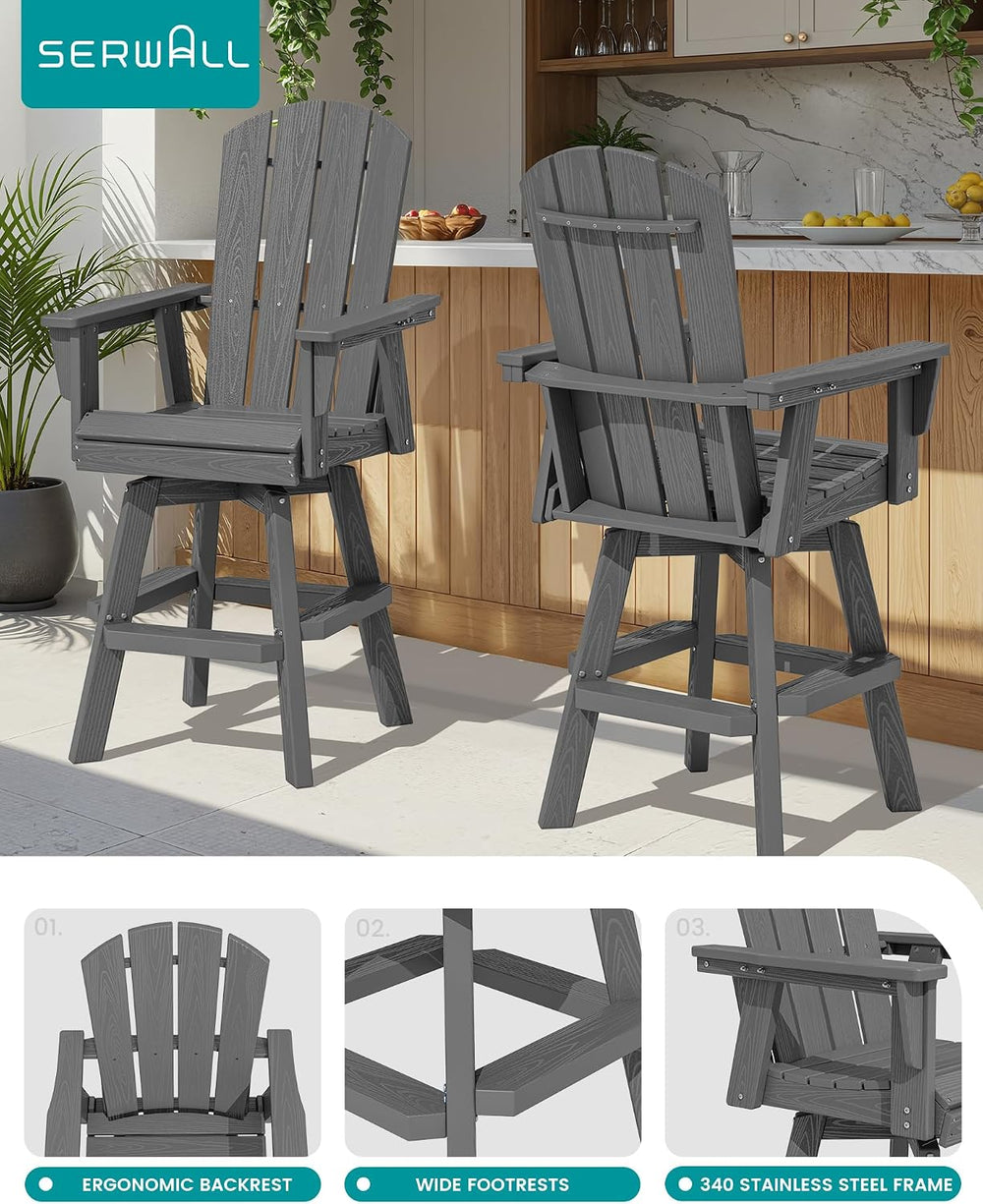 SERWALL Swivel Adirondack Barstools Set of 2, HDPE Outdoor Swivel Bar Chairs ...
