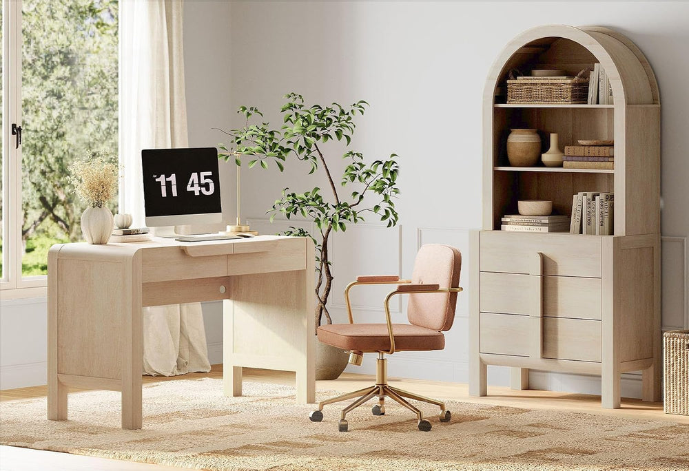 WAMPAT 47.2" Home Office Computer Desk with Drawers, Mid Century Modern ...