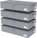 Yawinhe Foldable Underbed Storage Bags, Containers Bin with Lids, Large Under Bed Organizer Box, with Sturdy Zipper und Label Holders, for Clothing, 31.5''Lx15.7''Wx6''H, 4 Pack, Grey