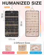 BAGSMART Hanging Jewelry Organizer Storage Roll with Hanger Metal Hooks Double-Sided Jewelry Holder for Earrings, Necklaces, Rings on Closet, Wall, Door, 1 piece, Extra Large, Black