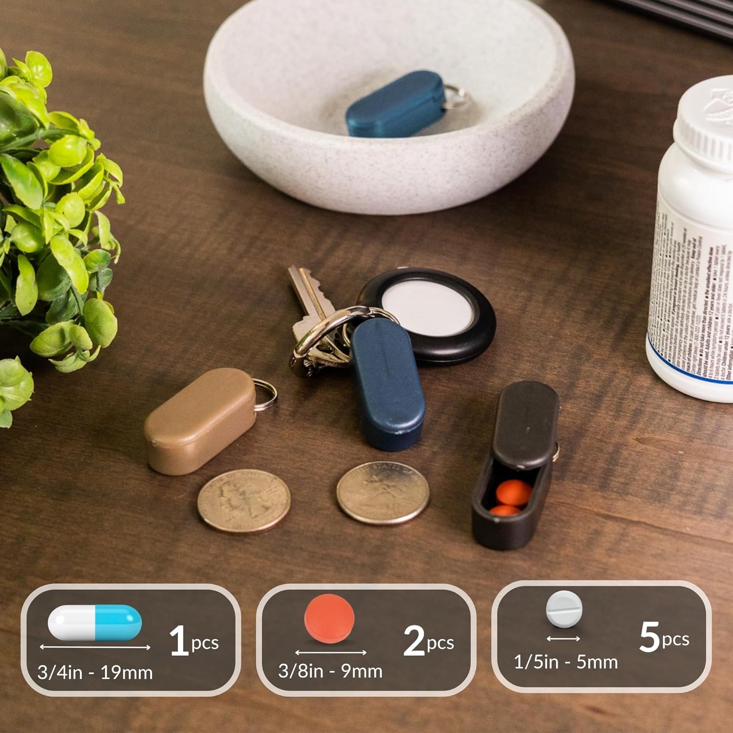 Magnetic Keychain Pill Holder 3-Pack - Compact, Durable, Lightweight with Sleek Minimalist Design - Secure, Discrete, Portable Pill Holder Keychain (Luxe 3-Pack)