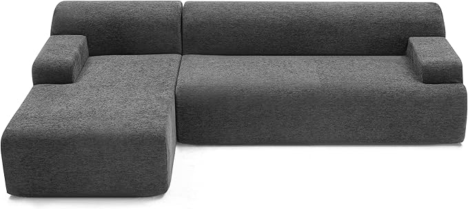 107" Modular Sectional Cloud Couch, Boneless couches Sponge sectionals for Living Room, High Density Sponges Sofa, Modular L-Shape with Chaise, Darkgrey