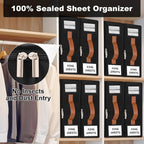6pack Bed Sheet Organizer, Foldable Linen Closet Organizers and Storage with Sealed Design, Queen & King Size Sheet Storage with Window, Closet Organizer for Bedsheets/Blankets/Clothes, Black