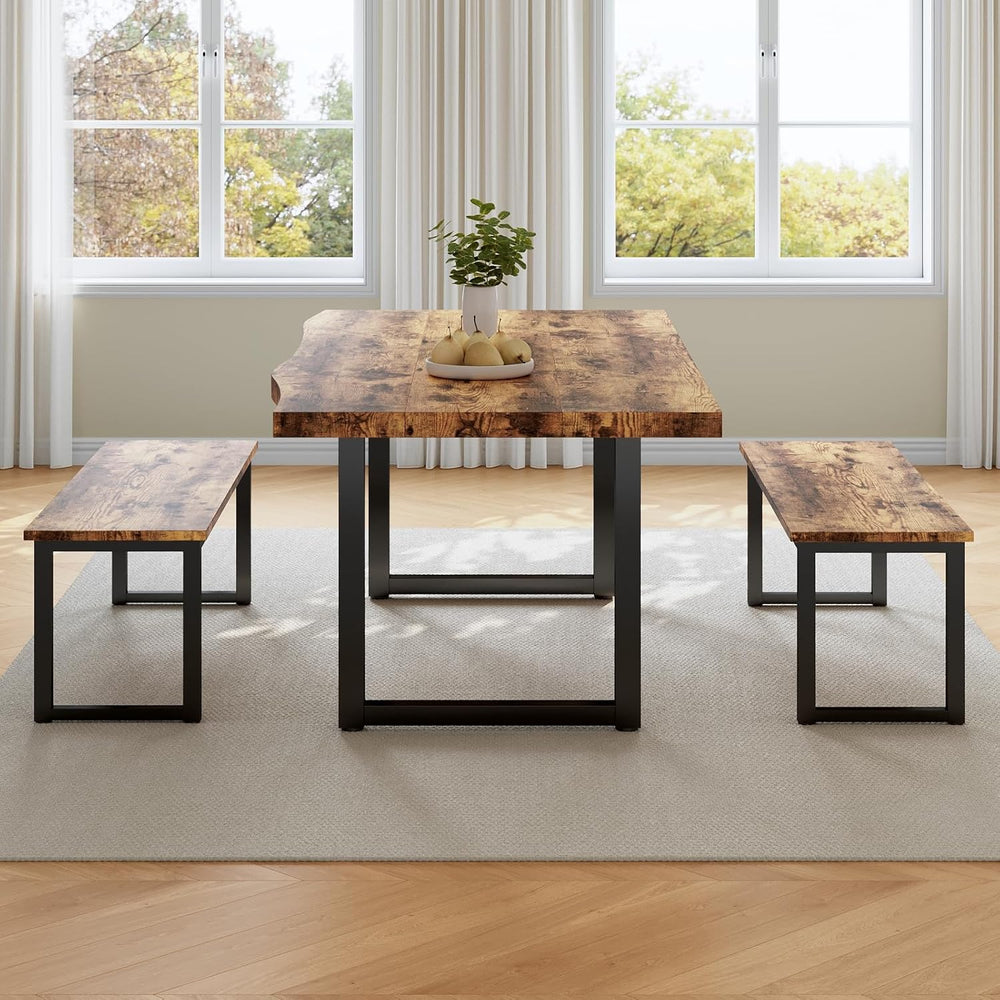 HIPIHOM 63" Dining Table with 2 Benches, Modern Kitchen Table and Chairs...