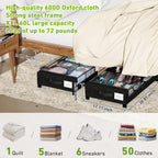 Under Bed Storage with Wheels, 2-Pack Under the Bed Storage Containers with Clear Lids & Label, Underbed Storage Bins, XXL 60L Rolling Metal Drawer for Clothes, Shoes, Toys, Books - Black