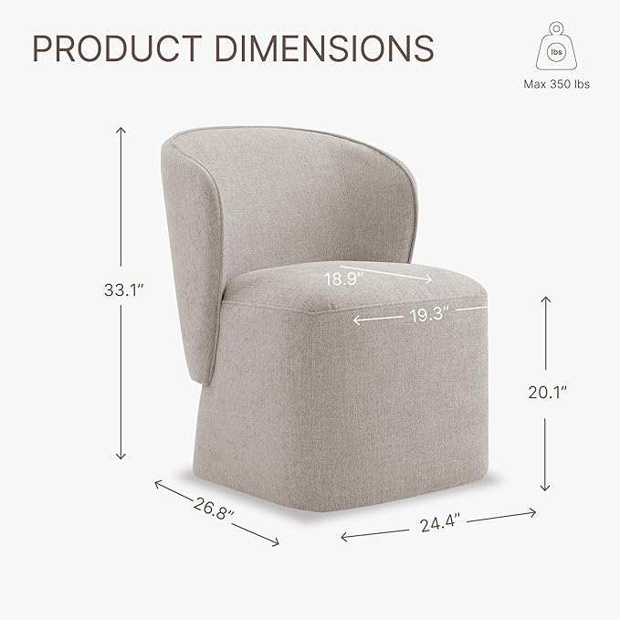 Upholstered Dining Chair with Casters No Assembly Linen DeskChair Wingback Single Sofa for Kitchen Diningroom Bedroom Readingroom,2 PCS,Beige