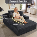 50" x 68" Corduroy Chaise Lounge, Boneless Sofa Bed, Dark Gray | Oversized corduroy chaise with a deep boneless seat, sleeper design, and 3 pillows for reading, lounging.