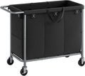 SONGMICS Laundry Basket with Wheels, 3-Section Rolling Laundry Hamper, 52.8 Gallons (200 L), Removable Liner, Steel Frame with Handle, 35.8 x 15.4 x 31.9 Inches, Ink Black URLS005B01