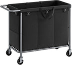 SONGMICS Laundry Basket with Wheels, 3-Section Rolling Laundry Hamper, 52.8 Gallons (200 L), Removable Liner, Steel Frame with Handle, 35.8 x 15.4 x 31.9 Inches, Ink Black URLS005B01