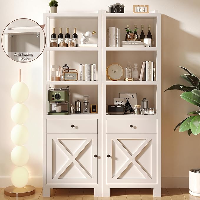 94" W Entertainment Center with Bookshelves & Storage, Large Wall Unit TV Stand for TVs up to 70", Modern White Wood Media Console with Power Hub for Living Room (White)