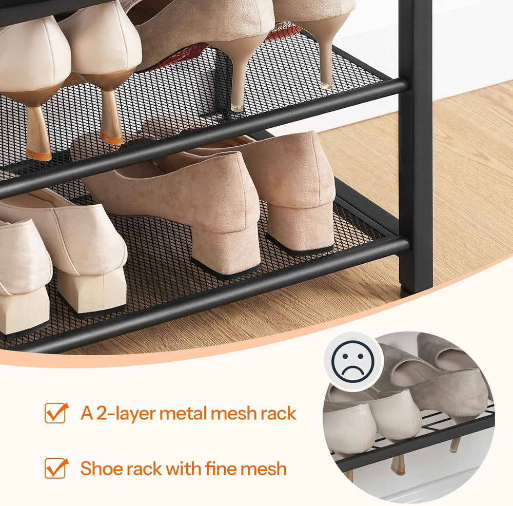 HOOBRO Small Shoe Bench, 3-Tier Shoe Rack, Shoe Storage Bench with PU Seat Cu...