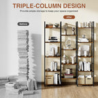 Shintenchi Triple Column 5 Tier Bookshelf, Industrial Large Bookcase Display Shelves, Large Etagere Bookshelf,Wide Book Shelf Book Case for Home & Office, Rustic Brown
