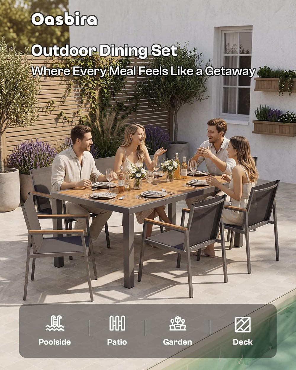 Outdoor Dining Set, 7 Piece Aluminum Patio Table and Chairs Set, All Weather ...