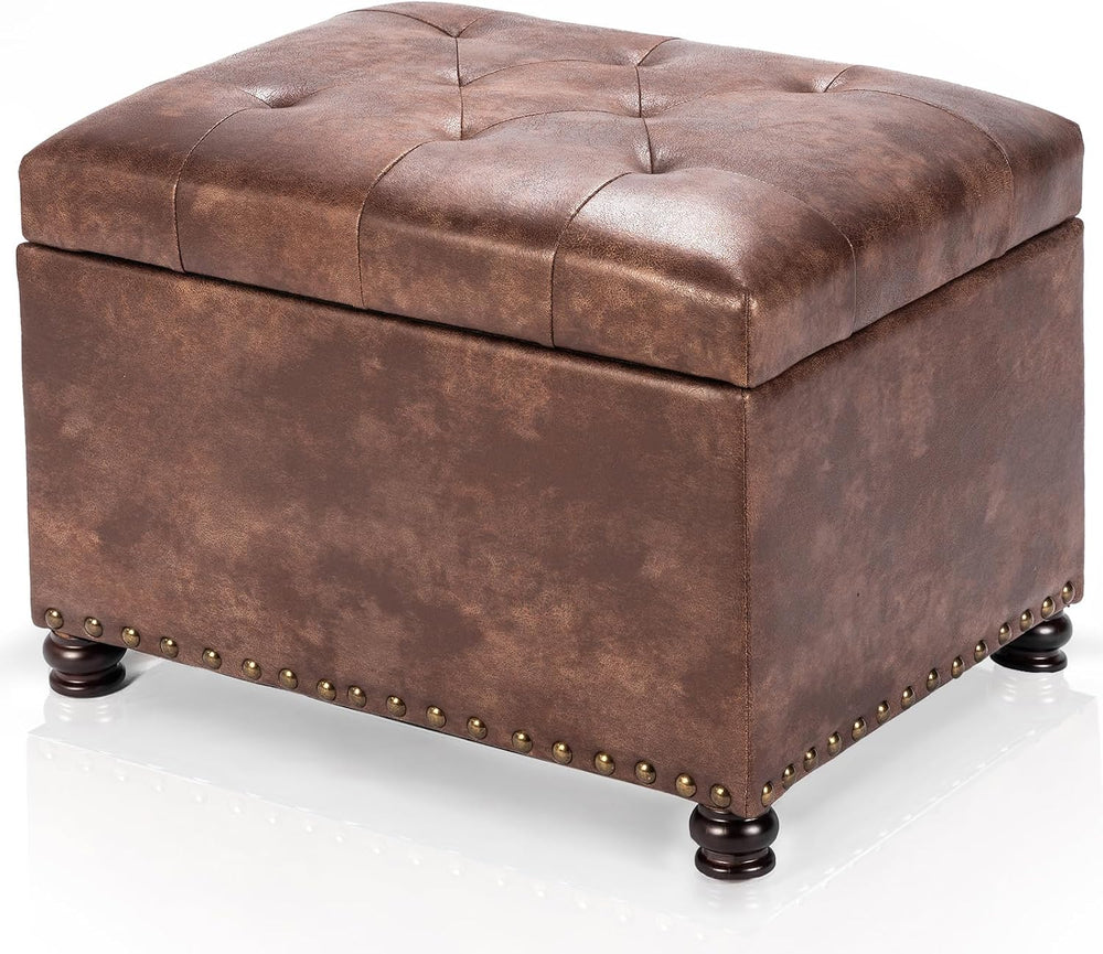 Joveco Leather Storage Ottoman, 24" Rectangle Tufted Square Upholstered ...